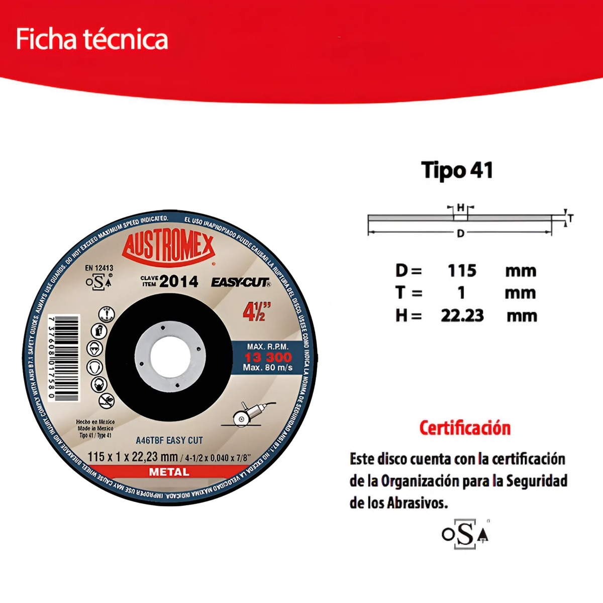 10pzs Disco De Corte Austromex 2014 Metal Fr Easy-cut 4.1/2