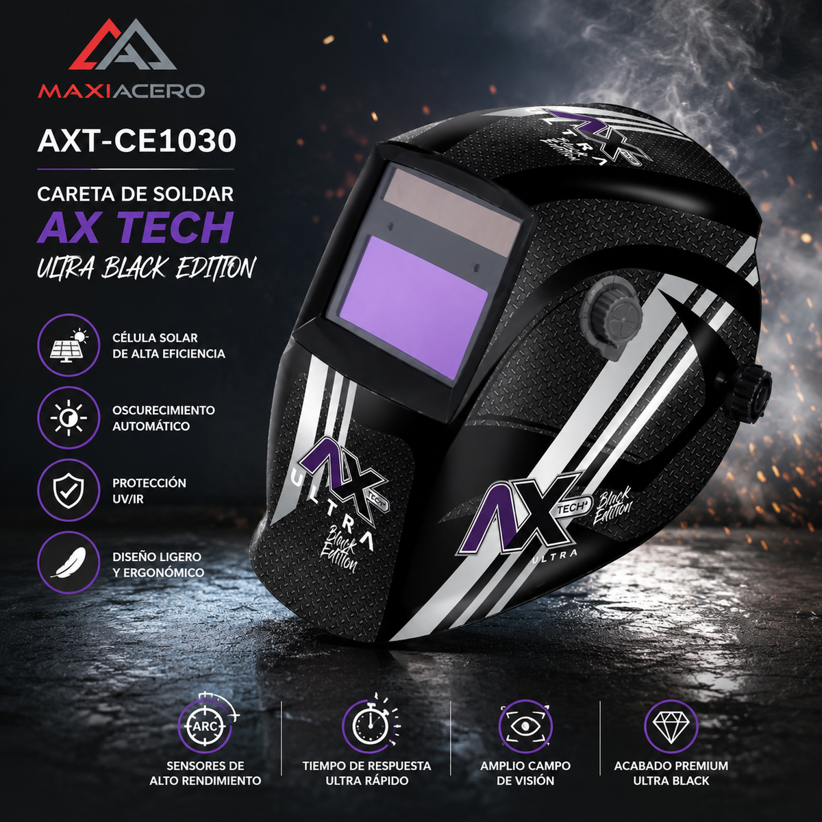 Careta Electrónica para Soldar Axtech AXT-CE1030 | 4 Sensores y Sombra Variable