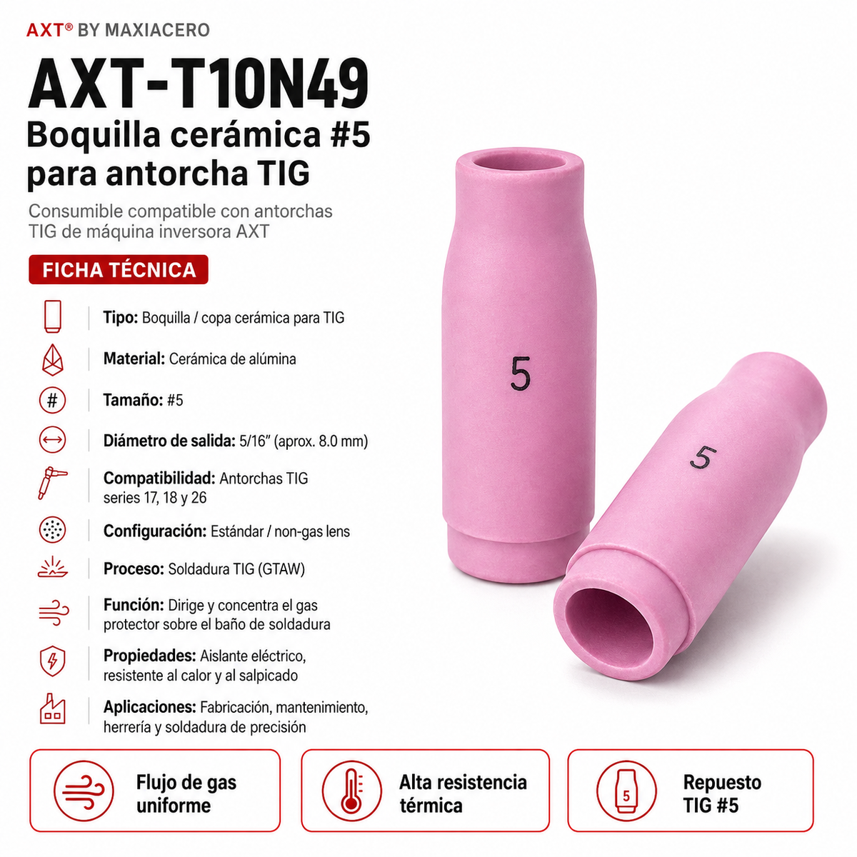 Boquilla Cerámica TIG #5 (5/16") - AX Tech AXT-T10N49