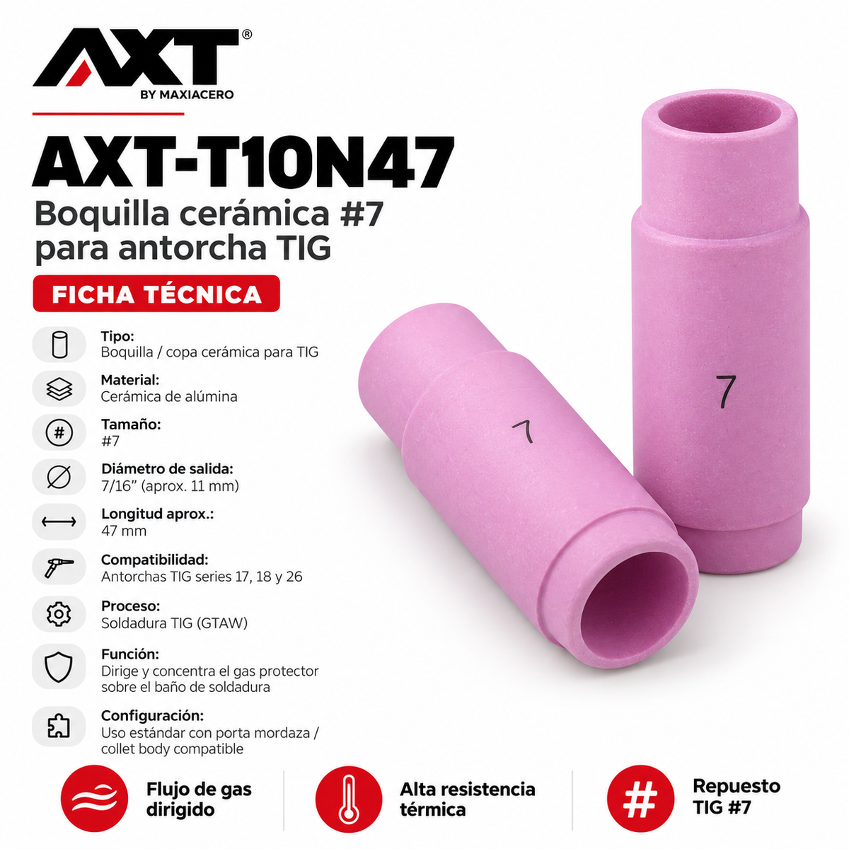 Boquilla Cerámica TIG #7 (7/16") - AX Tech AXT-T10N47