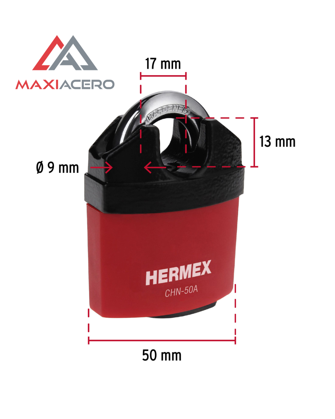Candado de Hierro Hermex 43340 de 50mm | Gancho Protegido Rojo
