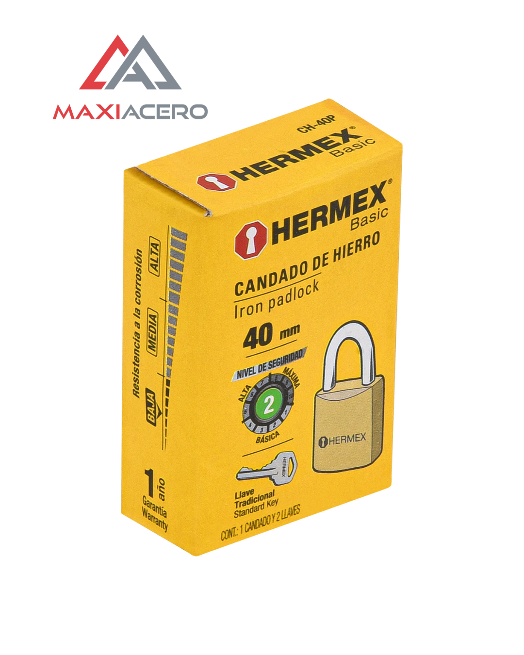 Candado de Hierro Color Latón Hermex 23518 | Gancho Corto 40 mm