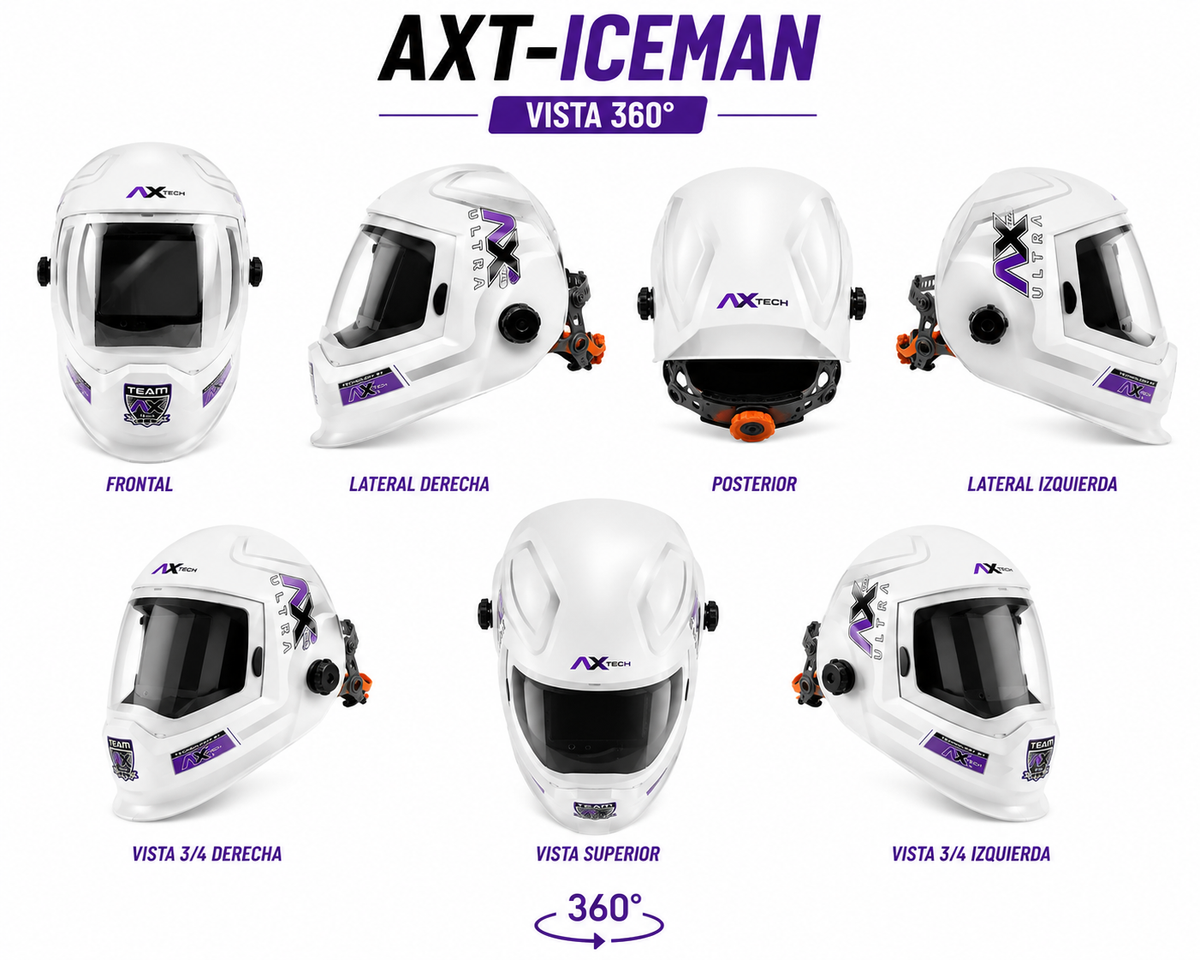 Careta Electrónica Soldar Axtech 4 Sensores Panorámica 180 Grados Blanca-AXT-ICEMAN