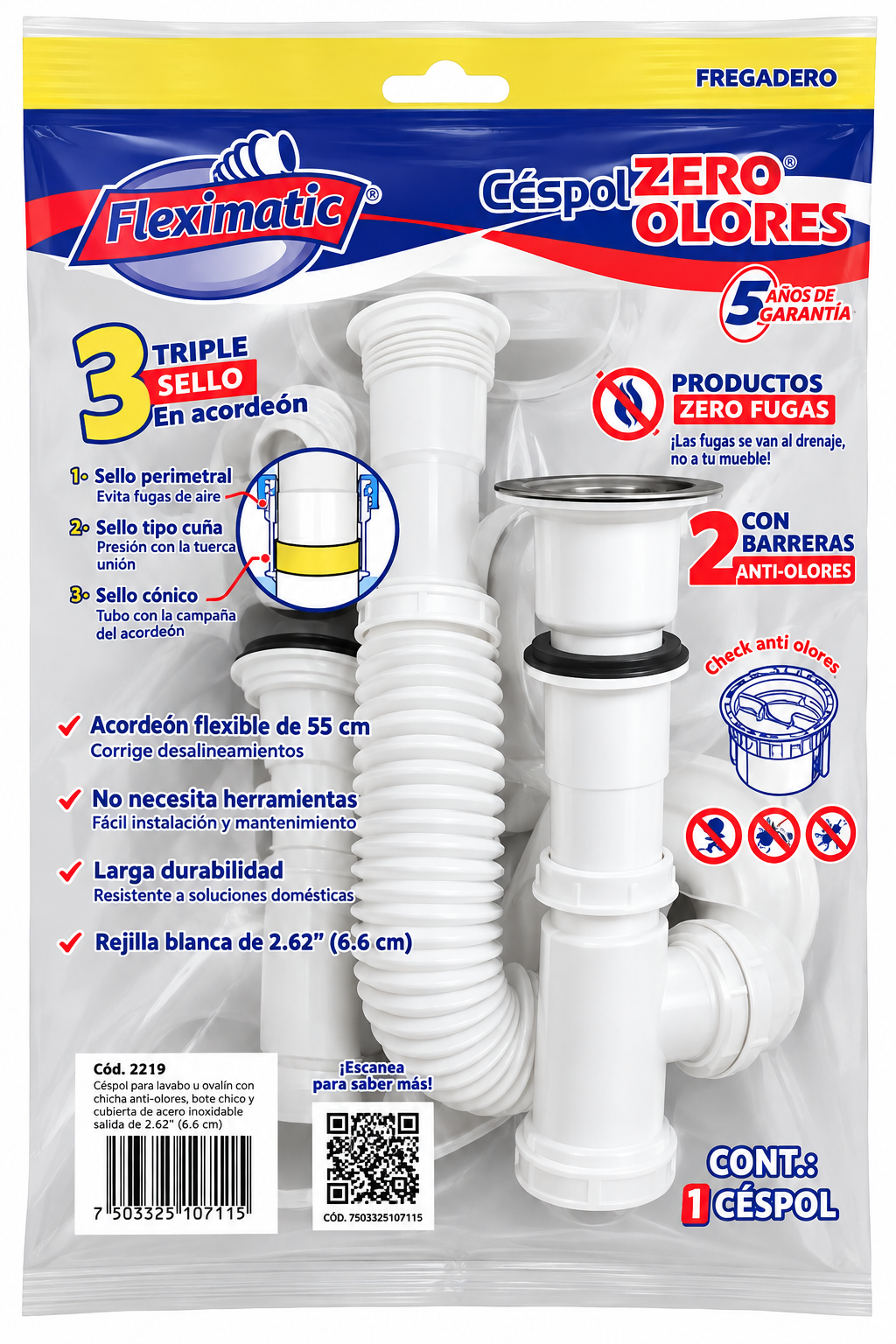 Céspol para Fregadero con Check Antiolores | Fleximatic 2233