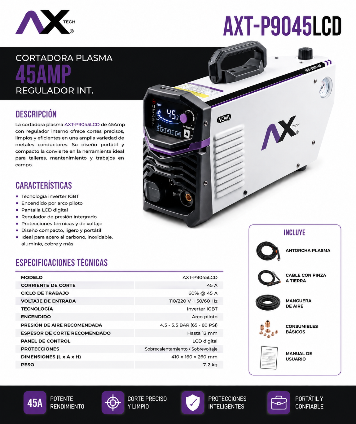 Cortadora de Plasma Inversora Axtech Axt-p9045lcd Bi-voltaje