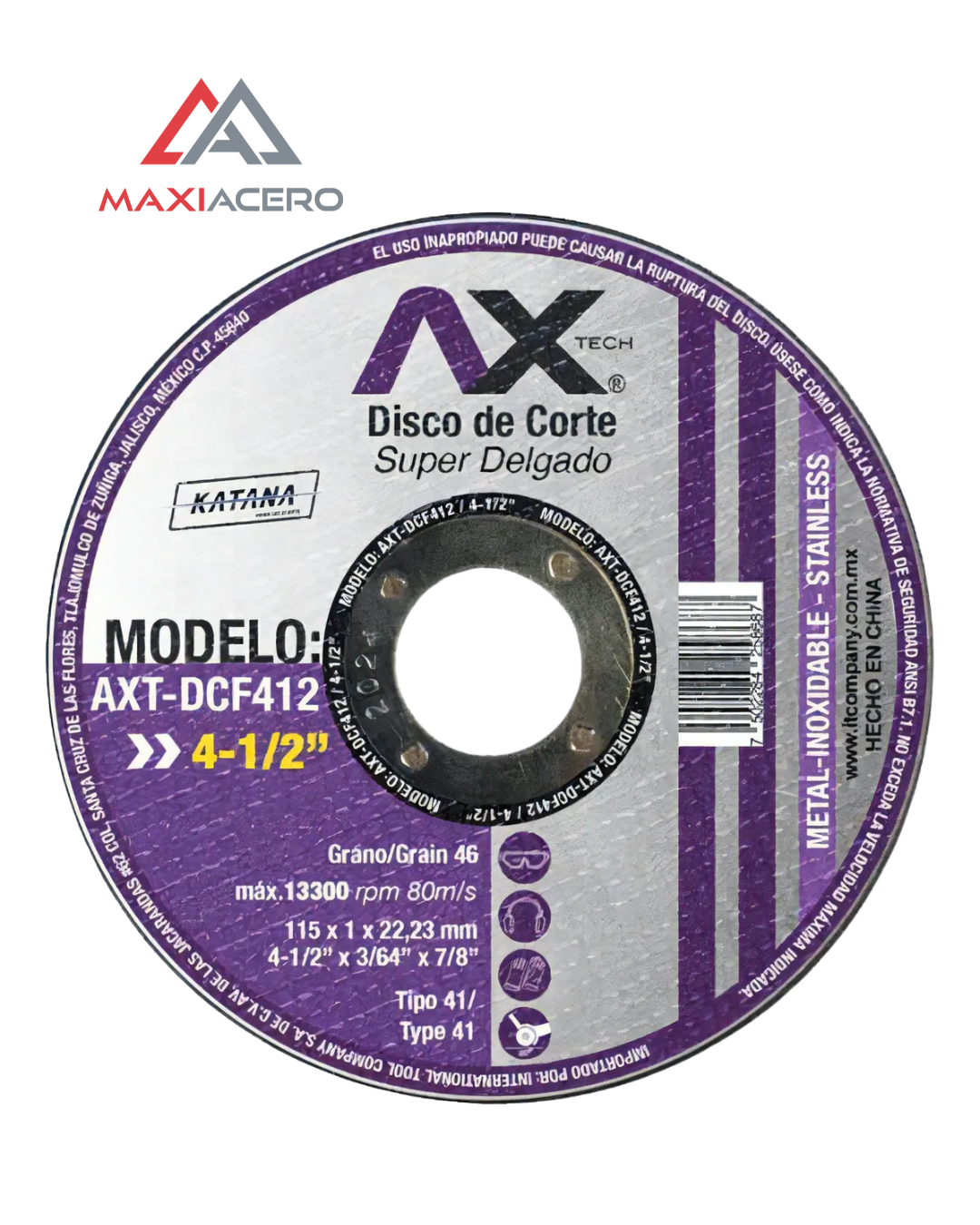 Paquete de 50 Discos de Corte 4-1/2" Axtech para Metal y Acero Inoxidable-AXT-DCF412