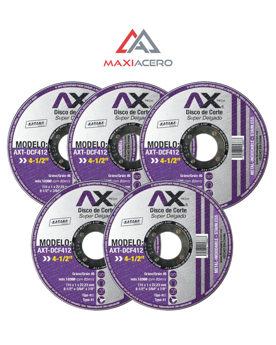 Paquete de 50 Discos de Corte 4-1/2" Axtech para Metal y Acero Inoxidable-AXT-DCF412