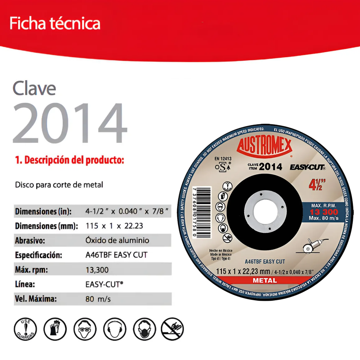 50pzs Disco De Corte Austromex 2014 Metal Fr Easy-cut 4.1/2