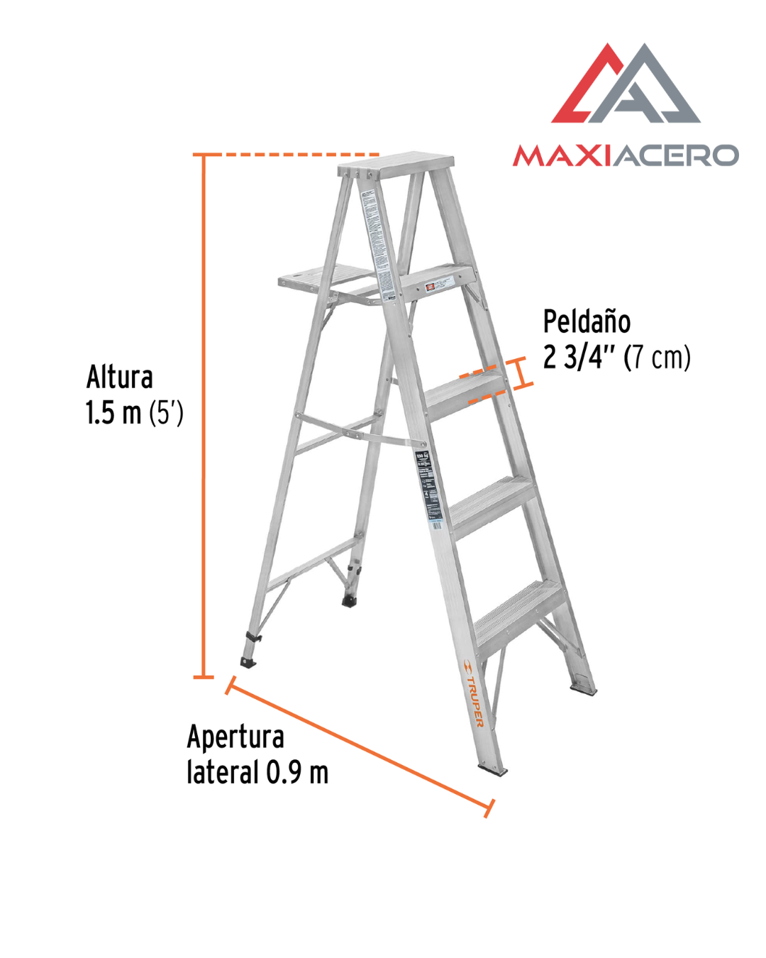 Escalera de Tijera de Aluminio Truper 10438 | 4 Peldaños Tipo III