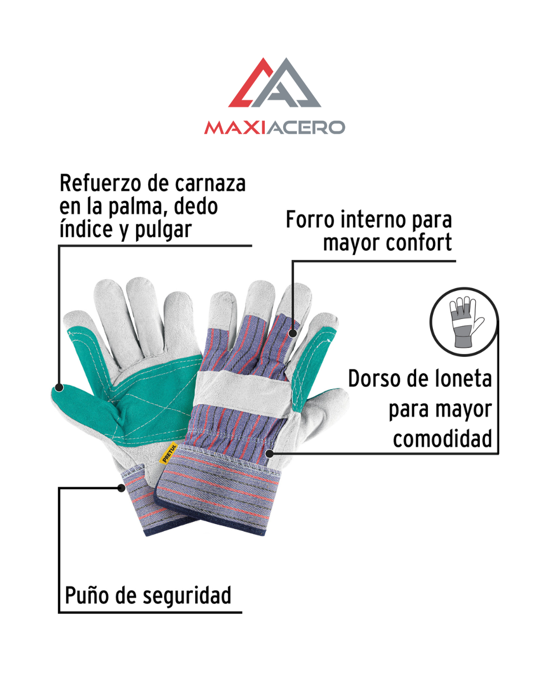 Guantes Carnaza/tela Verde Uso General Pretul 29977