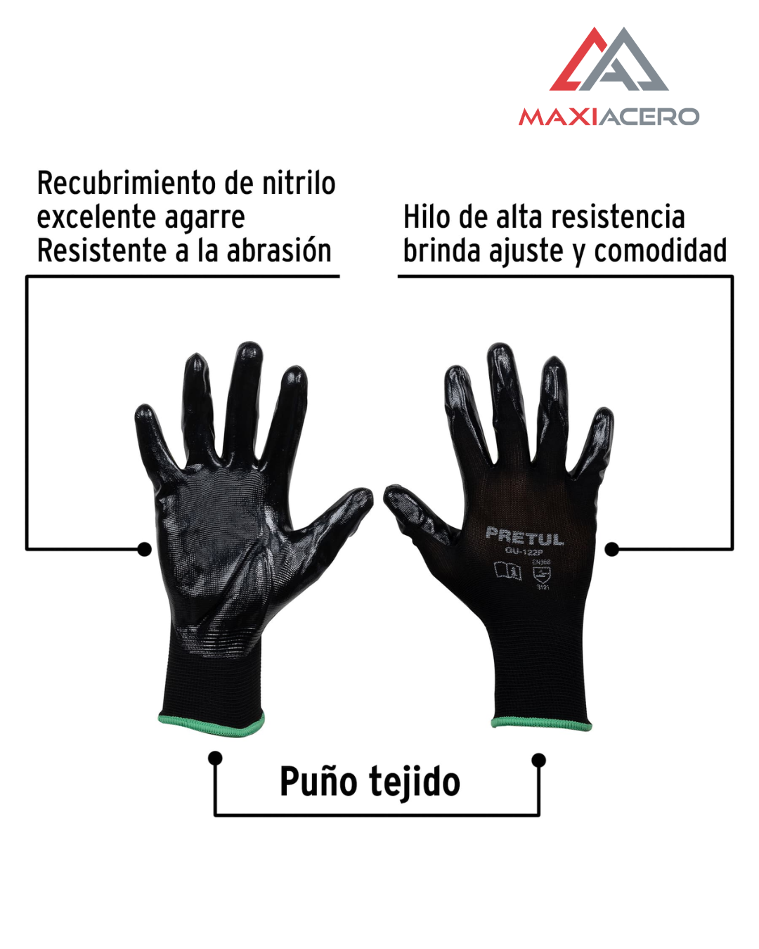 Guantes de Nylon Recubiertos de Nitrilo Pretul | Trabajo Ligero y Mecánica
