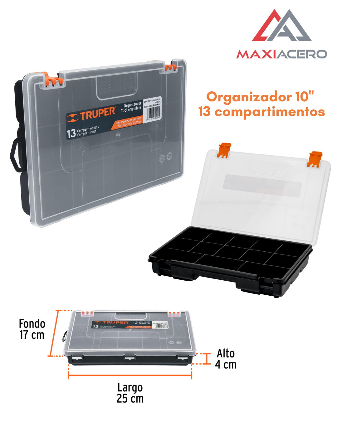 Kit Organizador Caja Herramienta Truper 11, 13, y 15 Divisiones