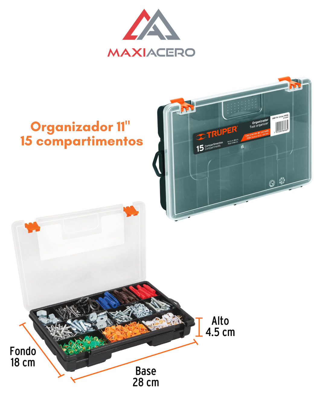 Kit Organizador Caja Herramienta Truper 11, 13, y 15 Divisiones