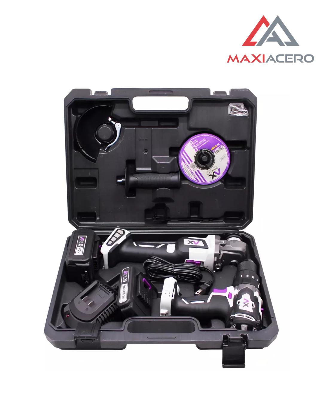 Kit Rotomartillo + Miniesmeril A Batería 20v AxTech C/ Maletín Y Baterías