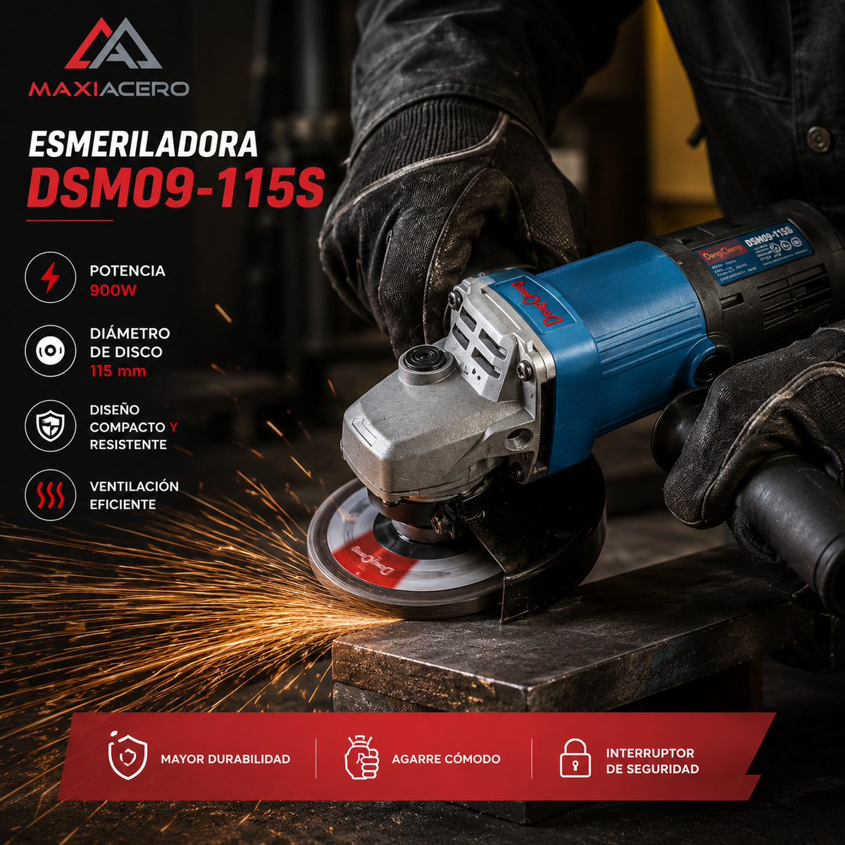 Miniesmeriladora Industrial DongCheng 4-1/2" 880W (Mod. DSM09-115S)