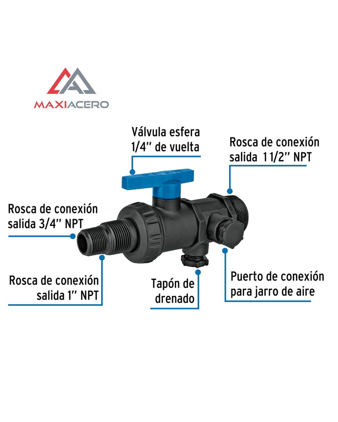 Multiconector Válvula Esfera Tuerca Unión Tinaco Foset 48081