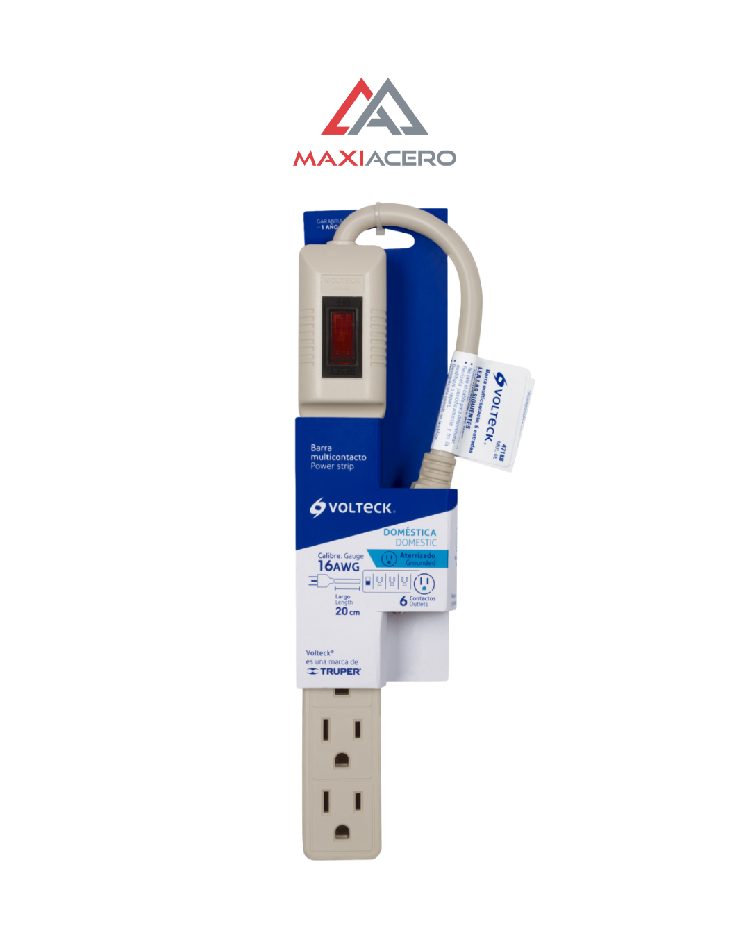 Multicontacto 16 Awg Doméstico 6 Entradas, Volteck Color Blanco