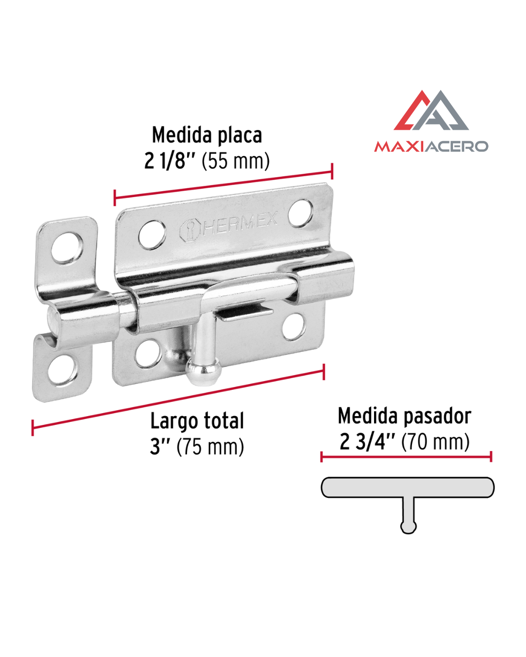 Pasador De Barril De Acero Cromo 3', Hermex 45732