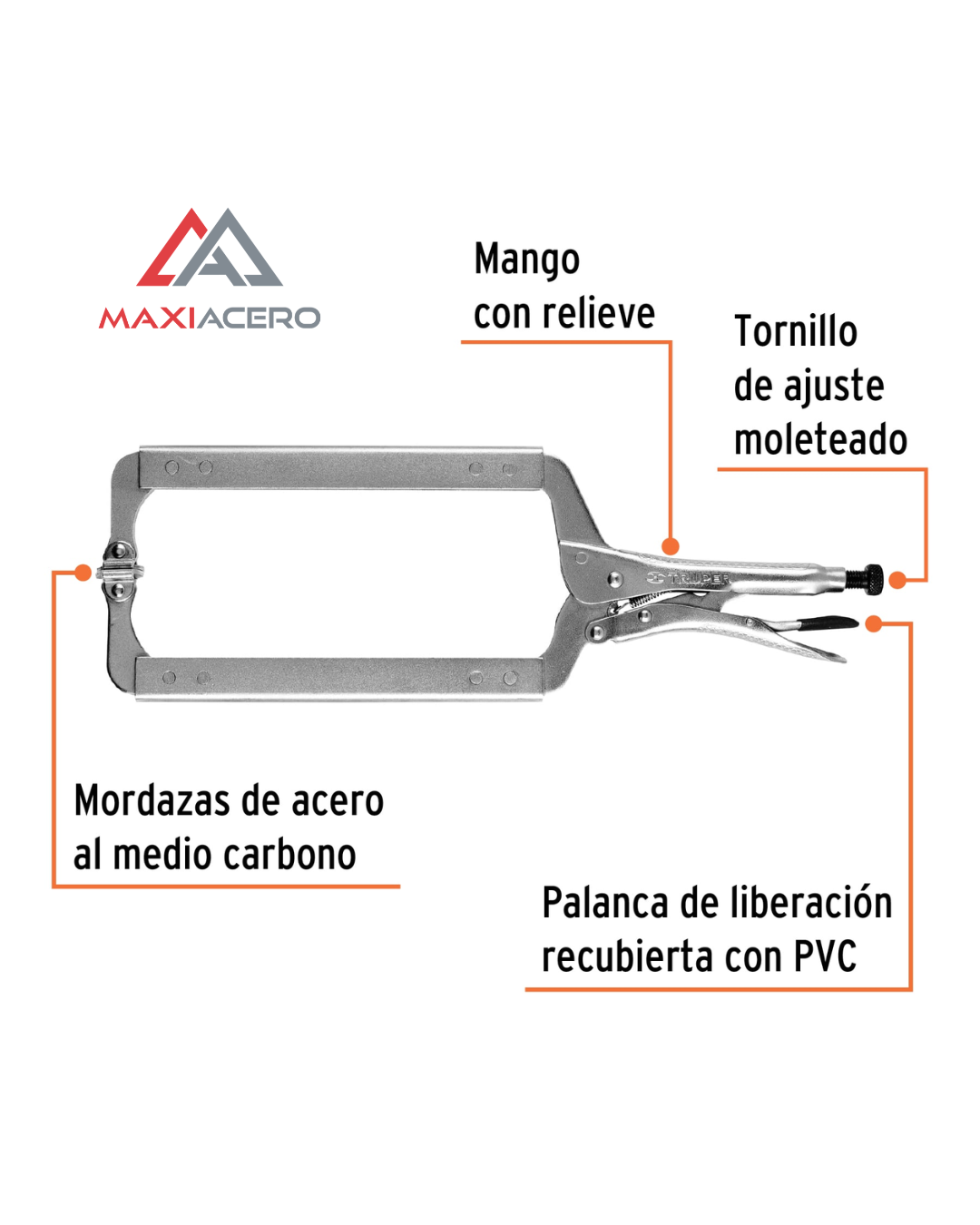Pinza De Presión Tipo C 18'' Con Mordaza Truper 17415
