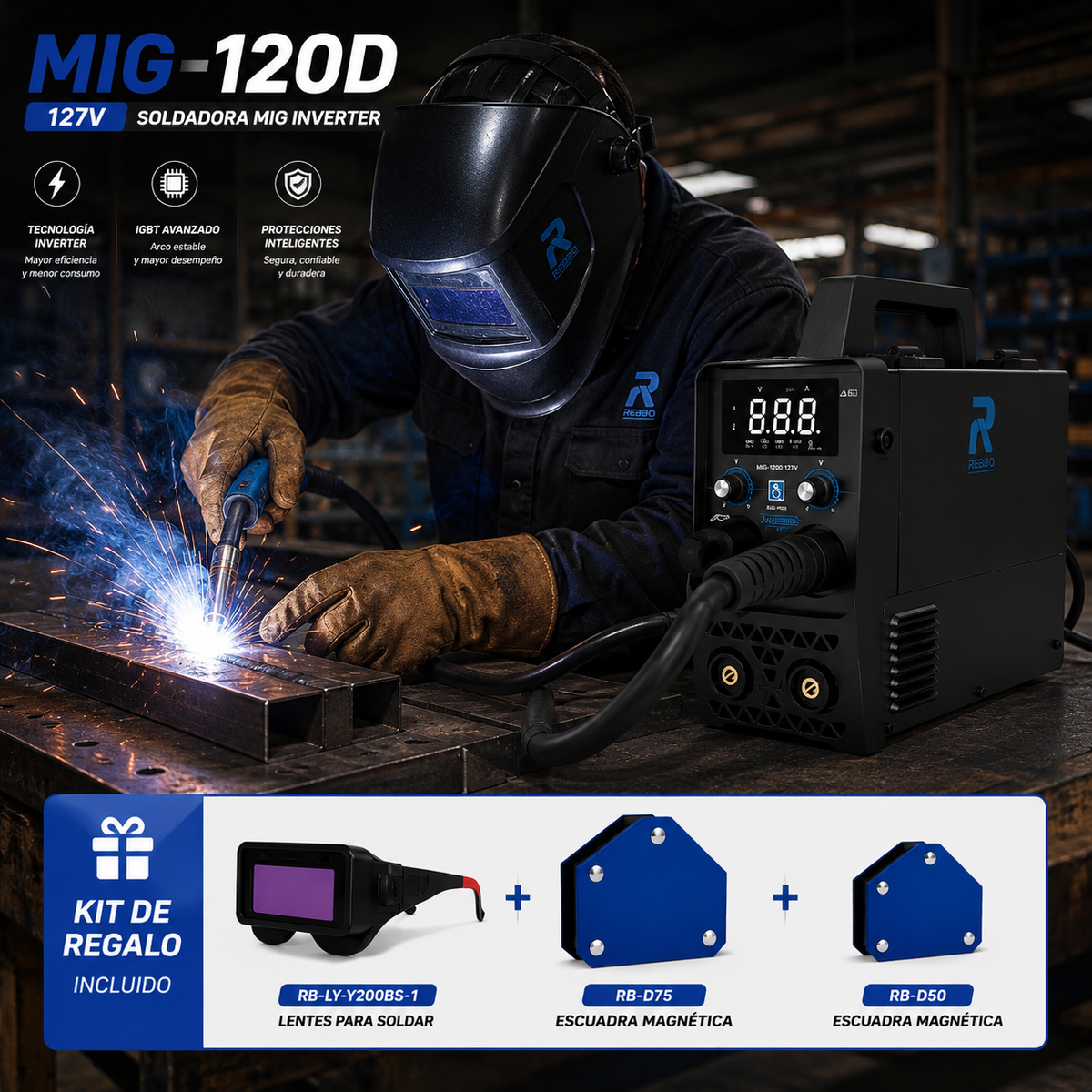 Soldadora MIG-120D 127V + Kit de Accesorios GRATIS Redbo