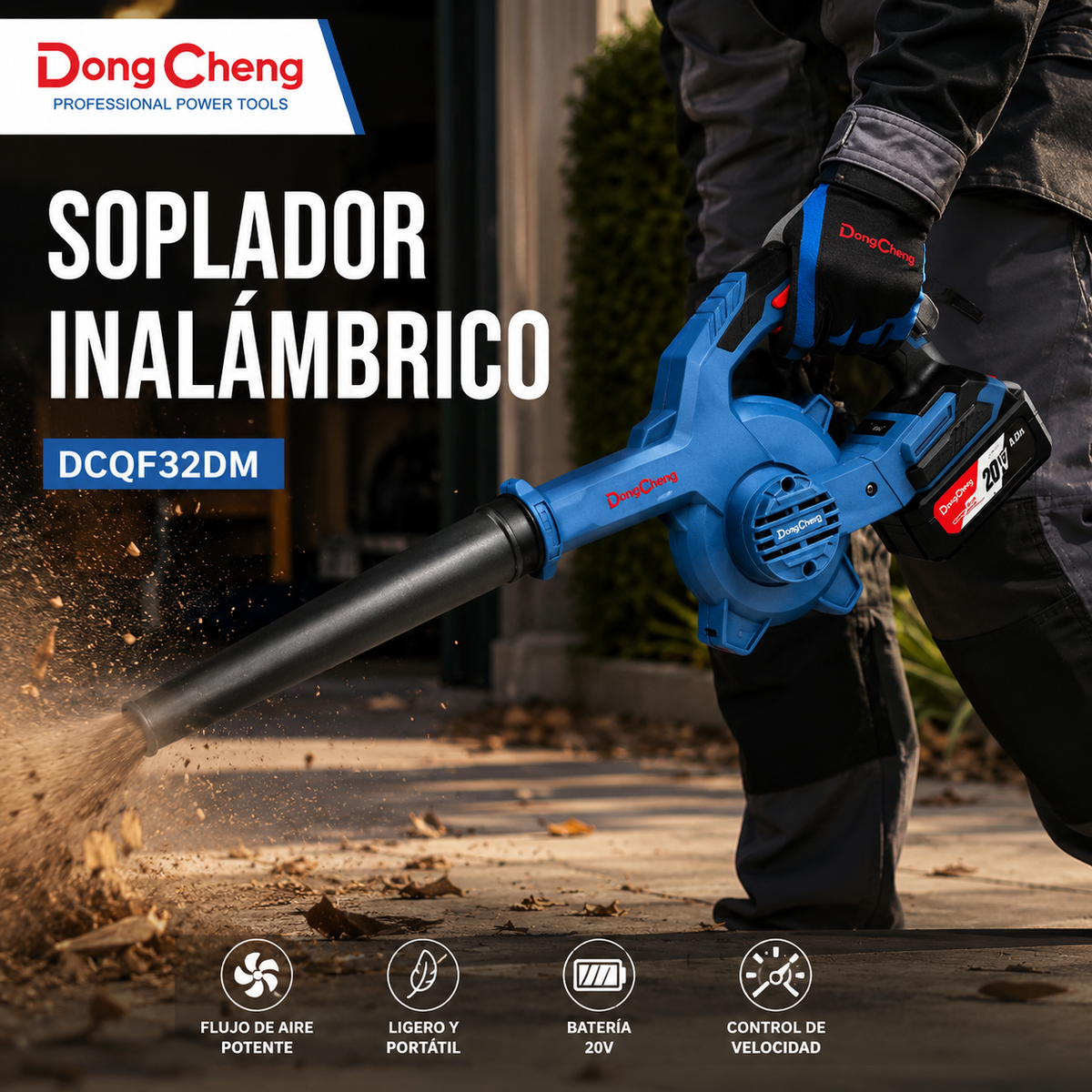 Sopladora Inalámbrica Industrial DongCheng 20V (Incluye Batería)