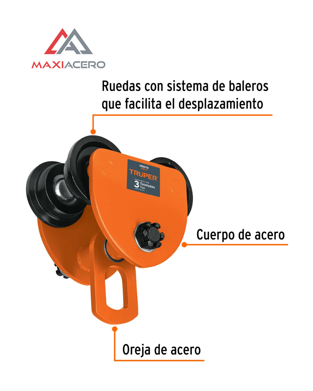 Trole De Carga Para Viga 3 Ton Truper 101078