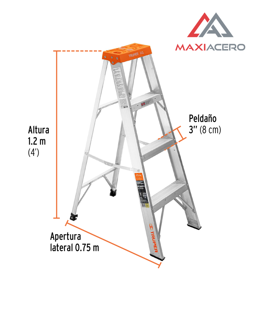 Escalera de Tijera de Aluminio Truper 10435 | 3 Peldaños Tipo II