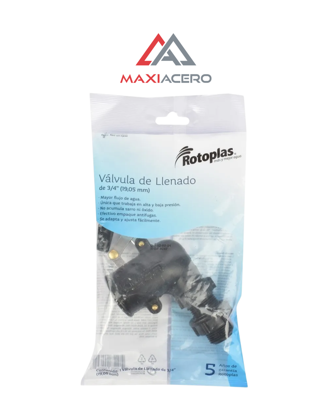 Válvula de Llenado Rotoplas 310093 de 3/4" para Tinaco y Cisterna
