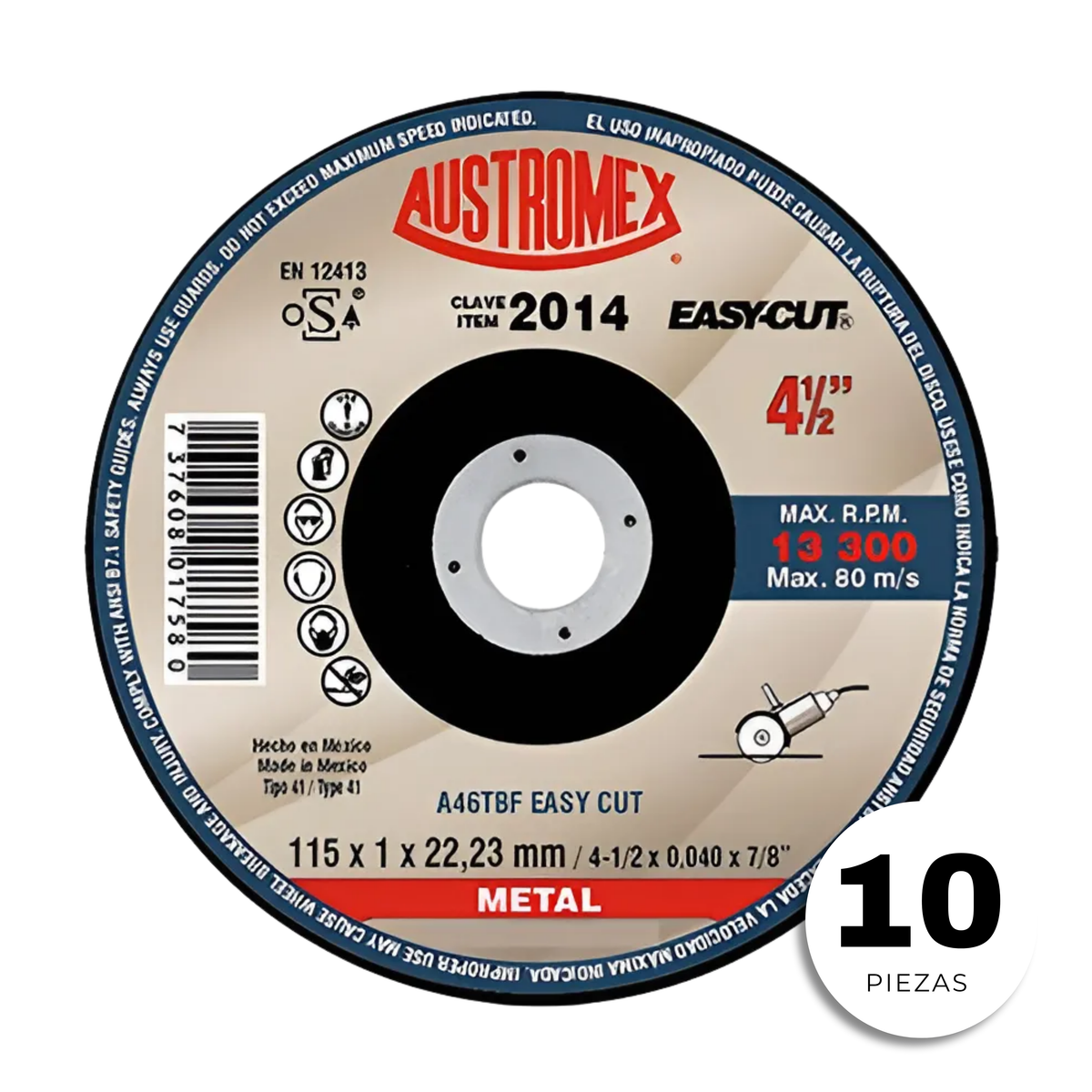 10pzs Disco De Corte Austromex 2014 Metal Fr Easy-cut 4.1/2