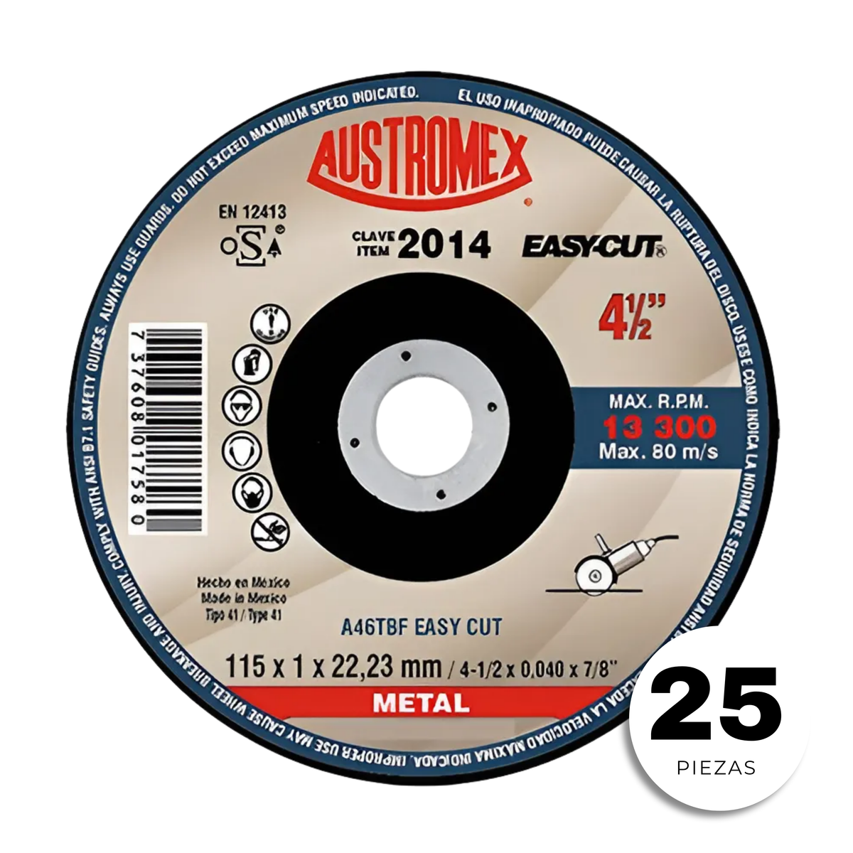 25pzs Disco De Corte Austromex 2014 Metal Fr Easy-cut 4.1/2