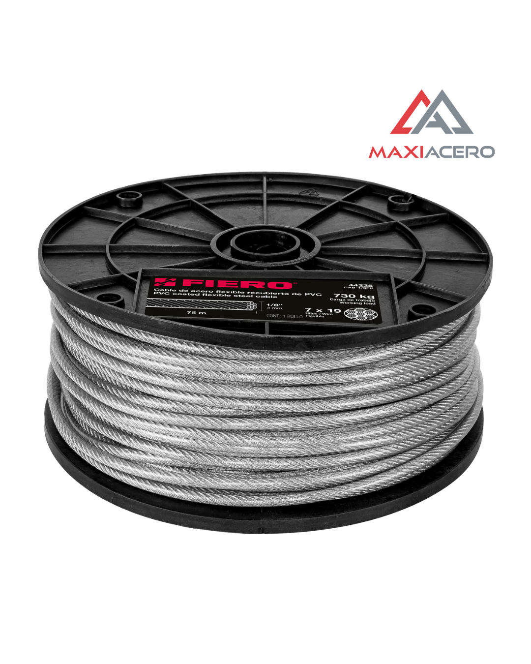 1 Metro Cable Acero Recubierto Pvc 1/8' 7x19 Hilos Fiero 44225
