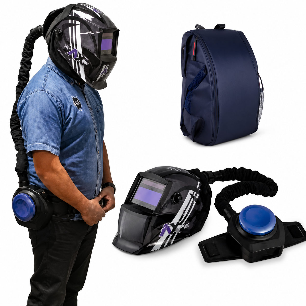 Careta Electrónica Axtech AXT-CEF1070-CV con Extractor y Purificador PAPR