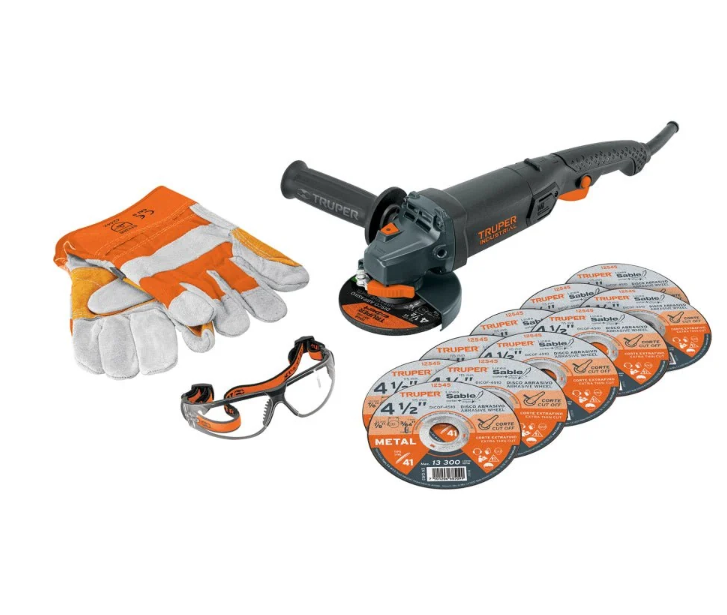 Combo esmeriladora 4-1/2",950W, discos, lentes y guantes, IND, Truper, COMBOE-4590N, 101456