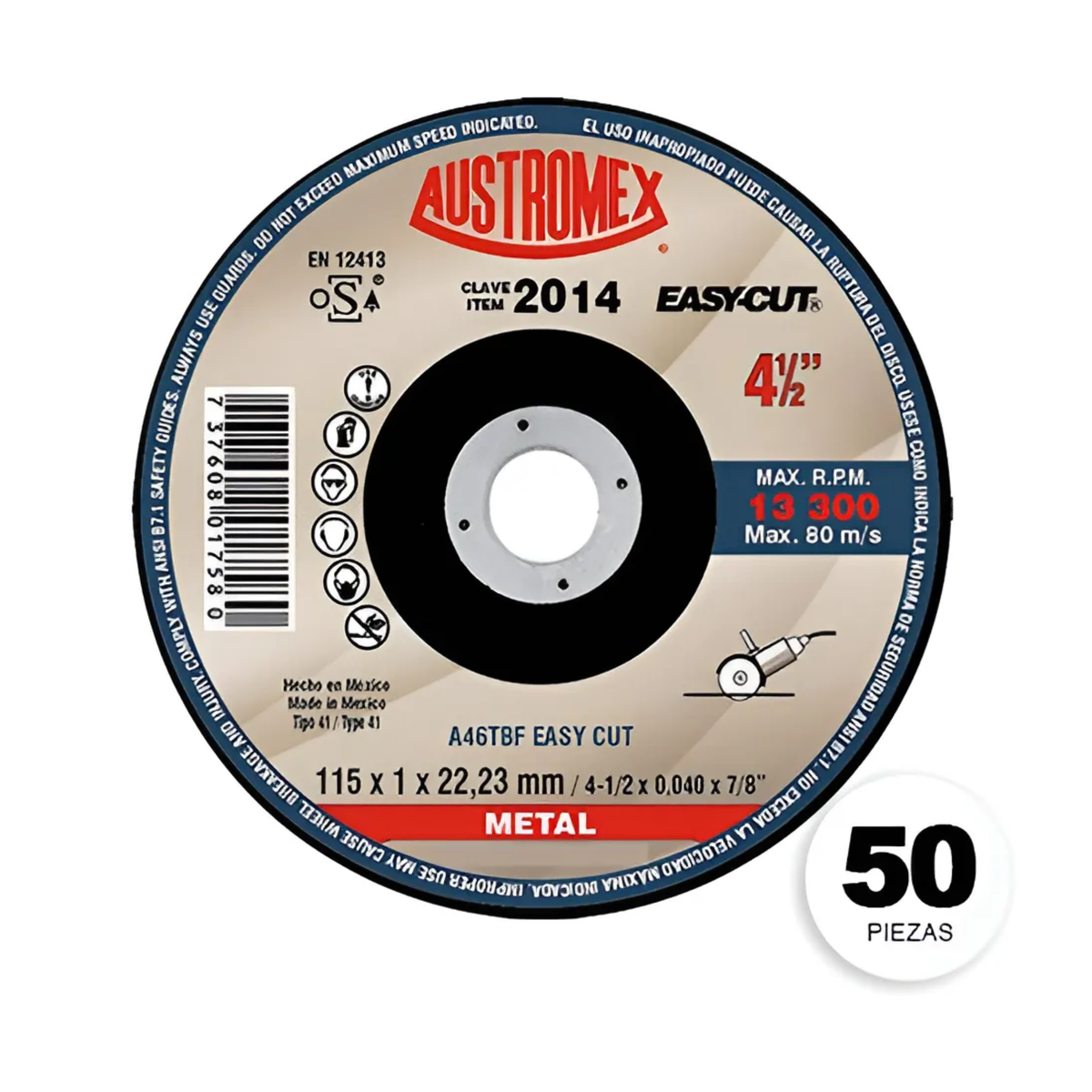 50pzs Disco De Corte Austromex 2014 Metal Fr Easy-cut 4.1/2