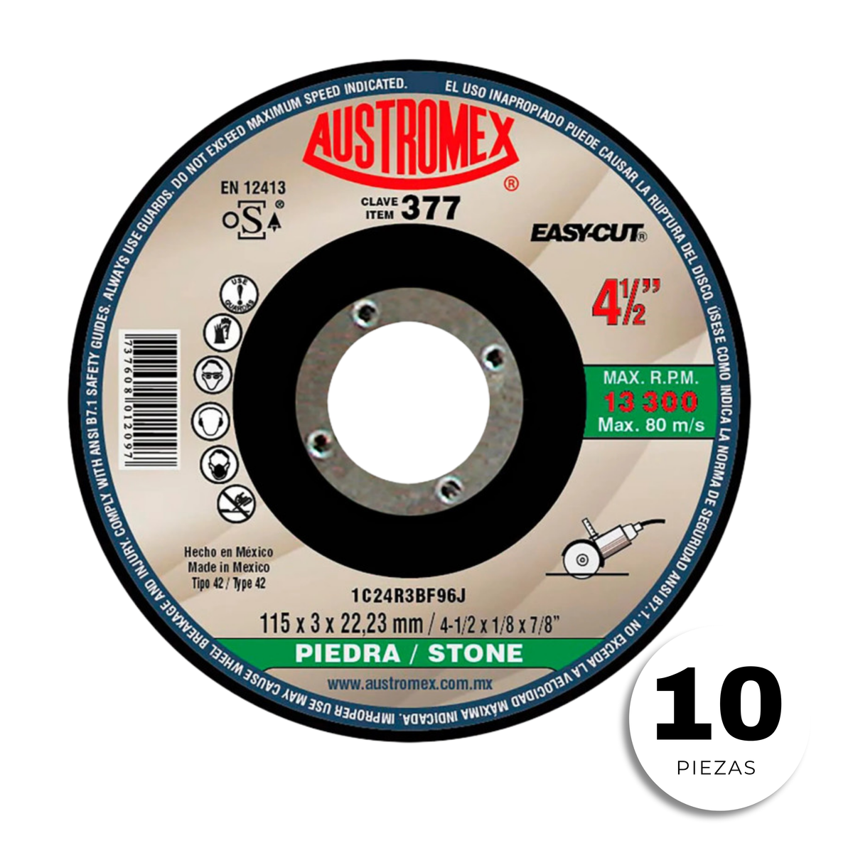 10 Piezas Disco De Corte Para Piedra Austromex 4 1/2 377 Easy Cut Color Negro