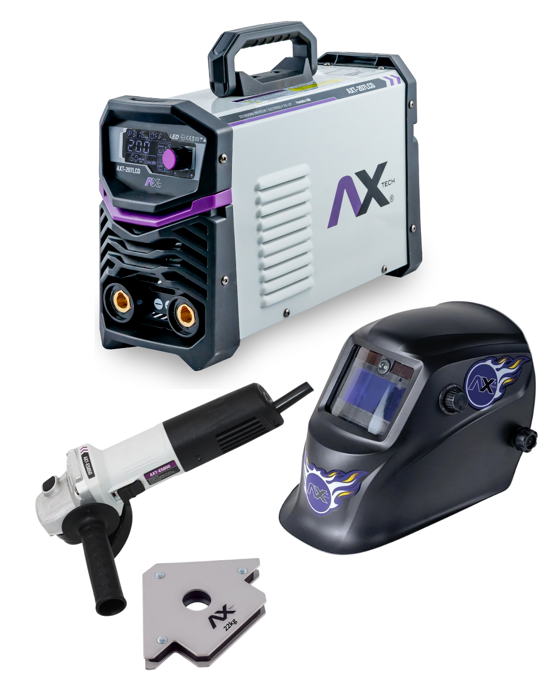 Kit Soldadora Axt-207lcd Combo Careta Mini Esmeril Esquina