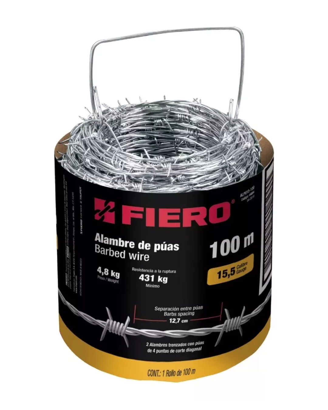 Alambre de Púas Fiero 100 m Calibre 15.5 | Rollo de Alta Resistencia