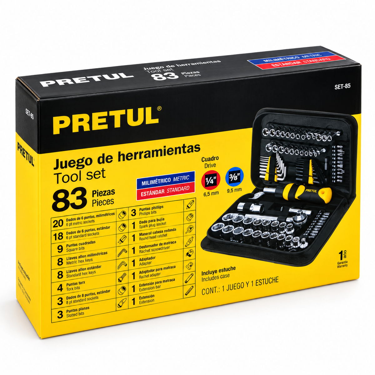 SET DE HERRAMIENTAS PARA MECANICA 85 PIEZAS PRETUL SET-85-22984