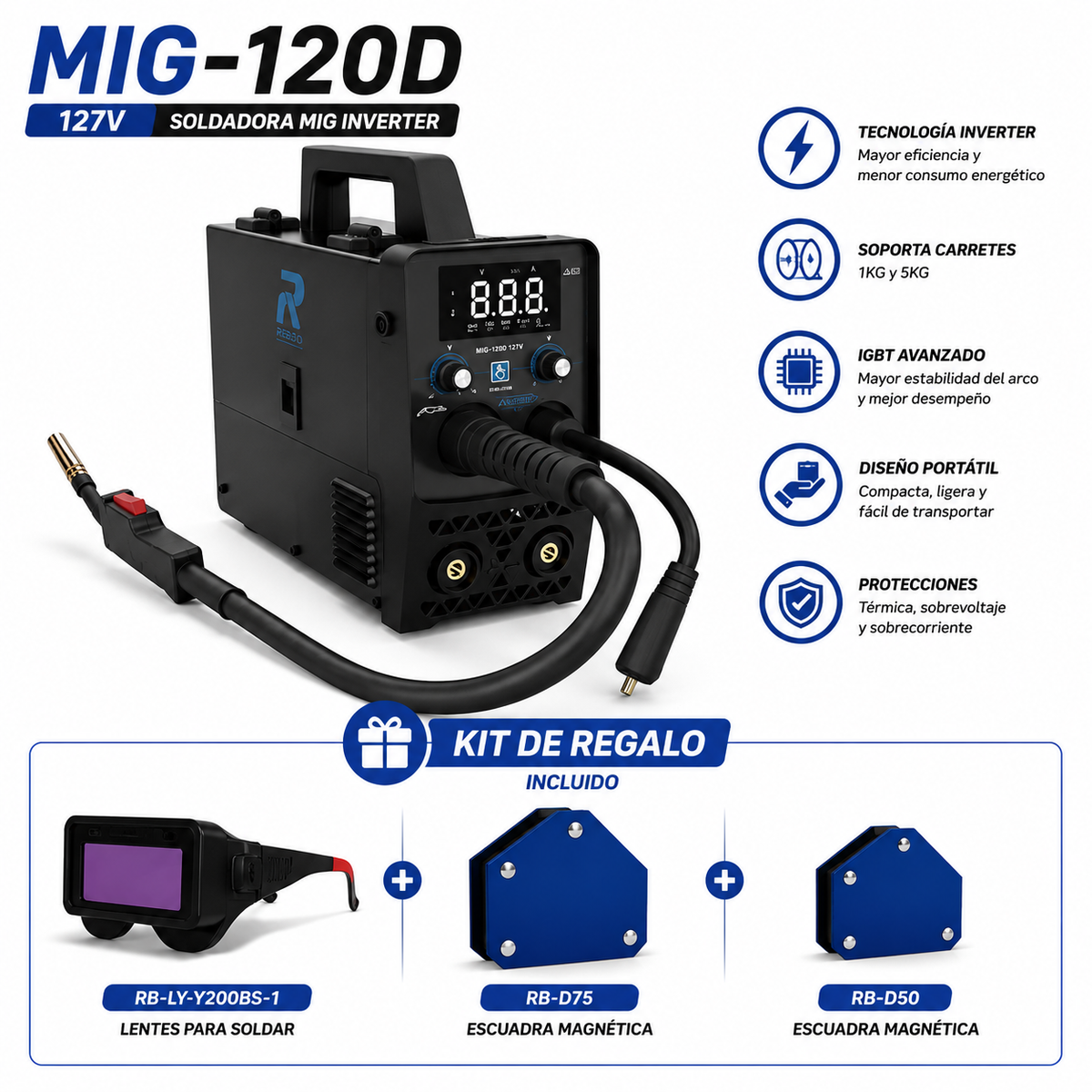 Soldadora MIG-120D 127V + Kit de Accesorios GRATIS Redbo